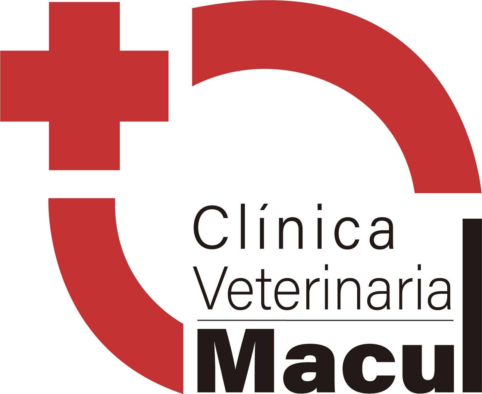 Logo anterior de Clínica Veterinaria Macul: cruz roja y nombre en negro