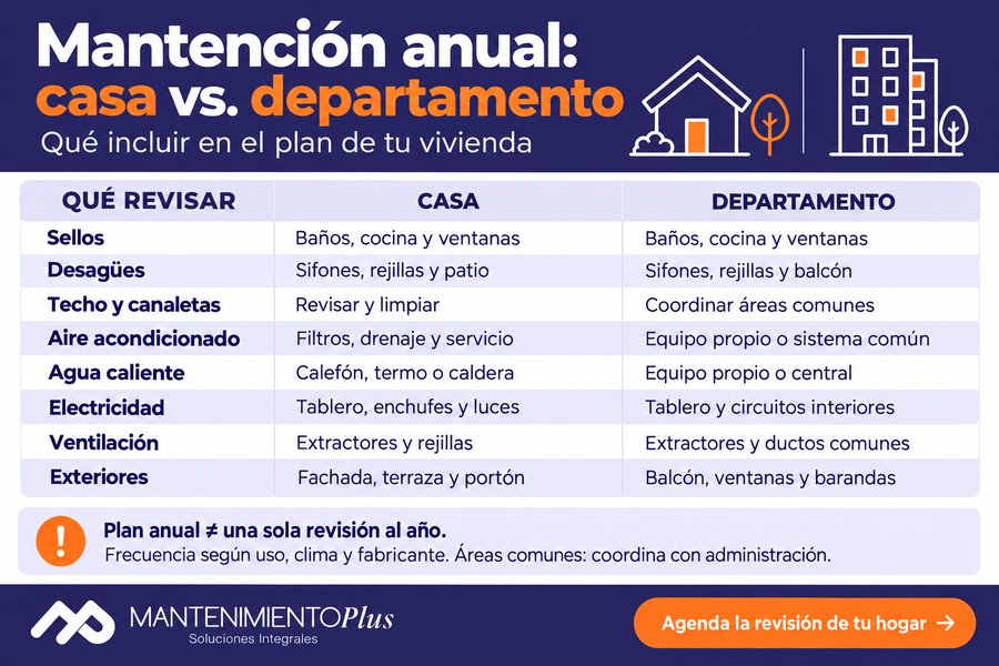 Comparativa de mantención anual entre casa y departamento