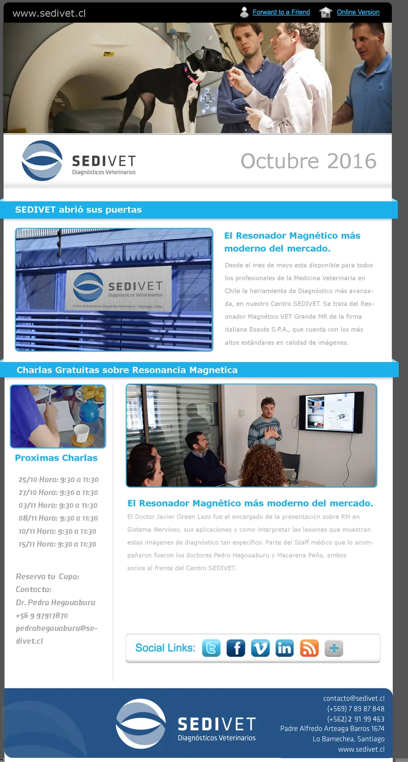 Sedivet newsletter from October 2016: opening announcement, the MRI scanner and free talks