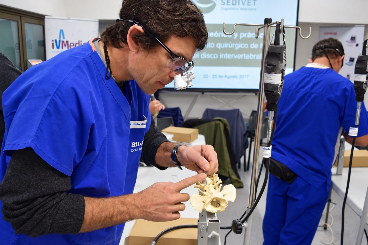 Veterinary training practice with instruments